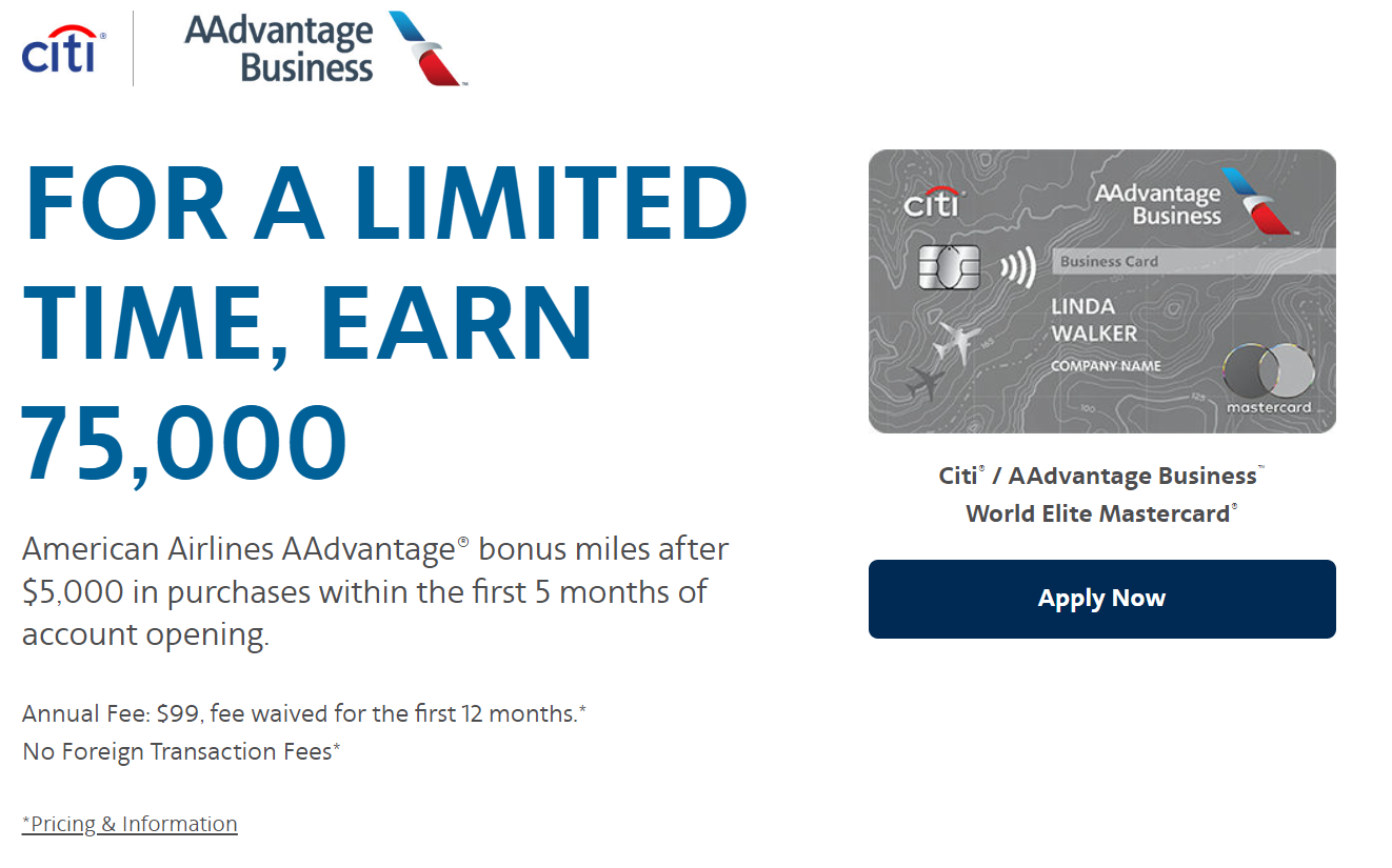 Kartu Platinum Citibusiness AAdvantage: 75K Tawaran Selamat Datang (minggu lalu)