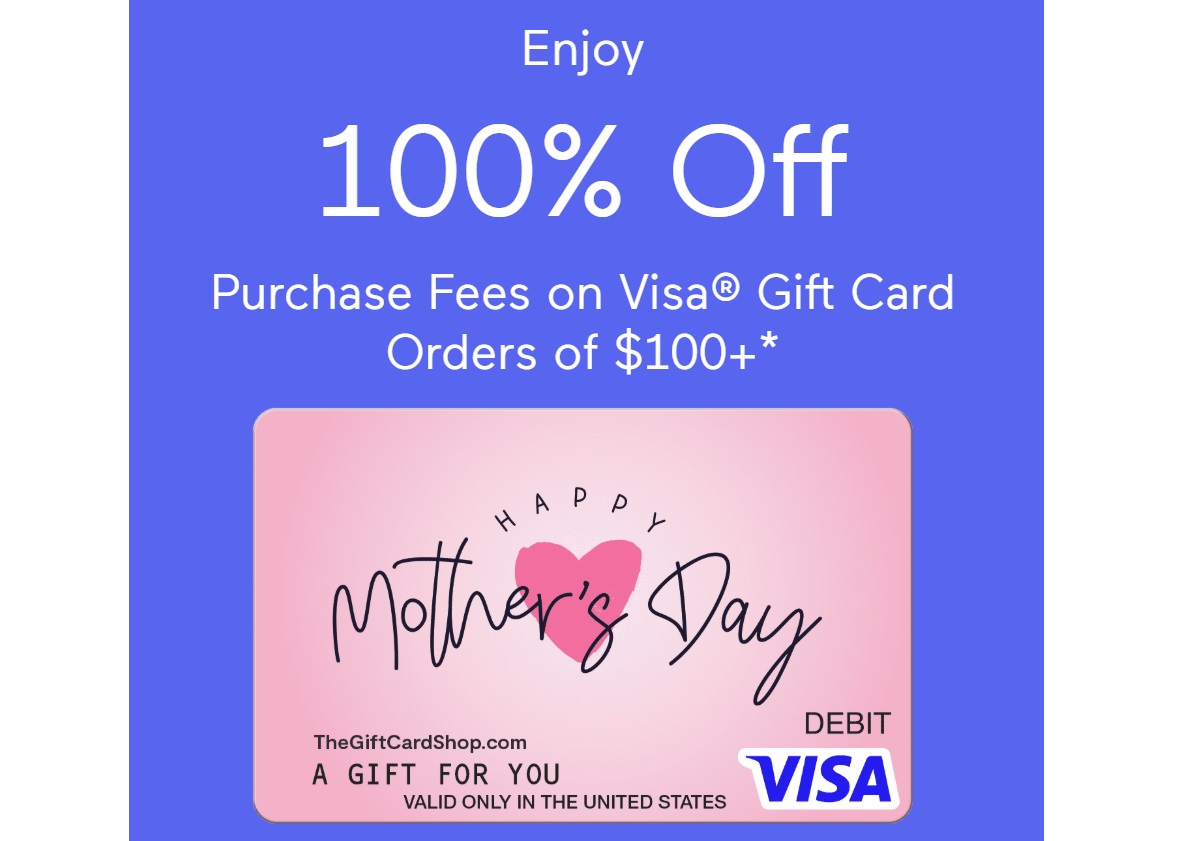 TheGiftCardshop: Dapatkan 100% diskon biaya pembelian kartu hadiah visa dengan kode promo mom25